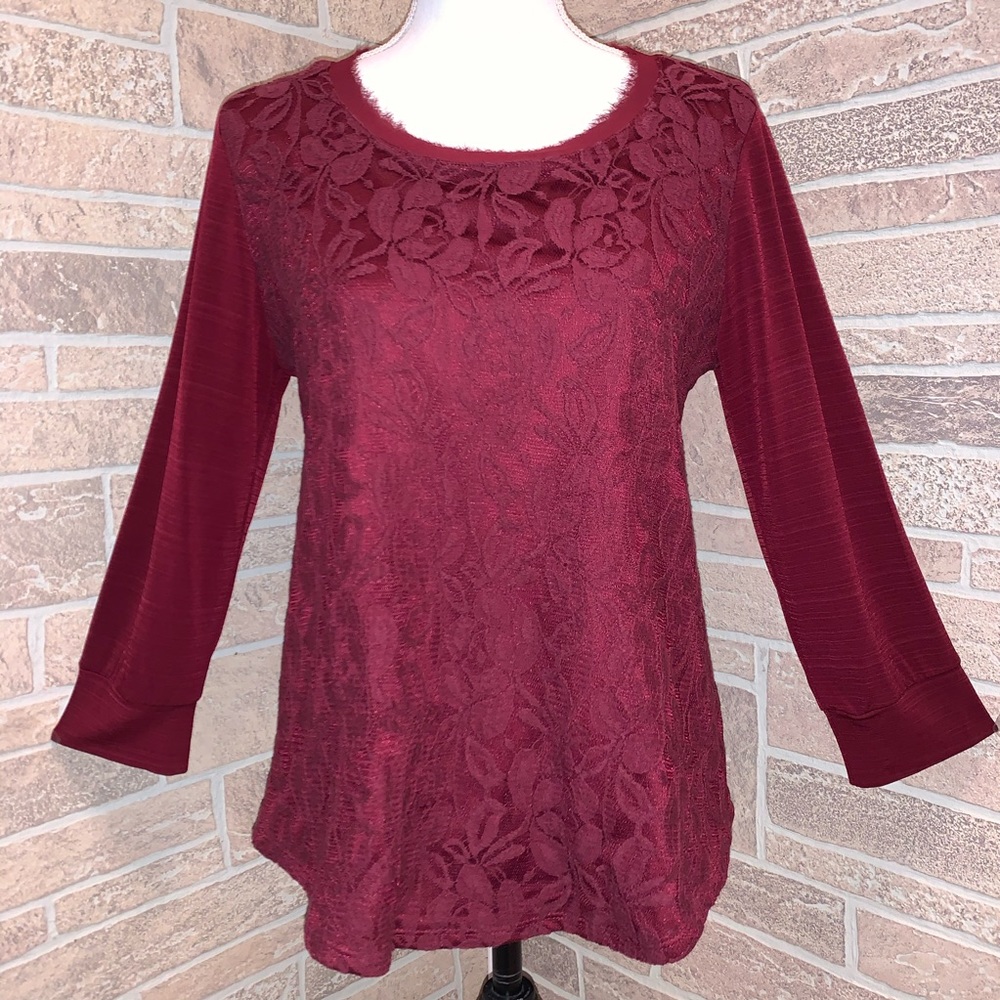 Halo Floral Lace Maroon Top Blouse Floral